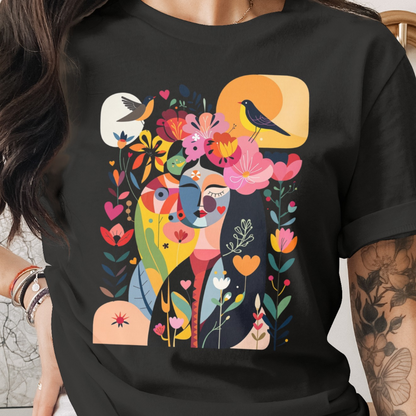 Vibrant Abstract Face Flowers Birds Art Shopify product type