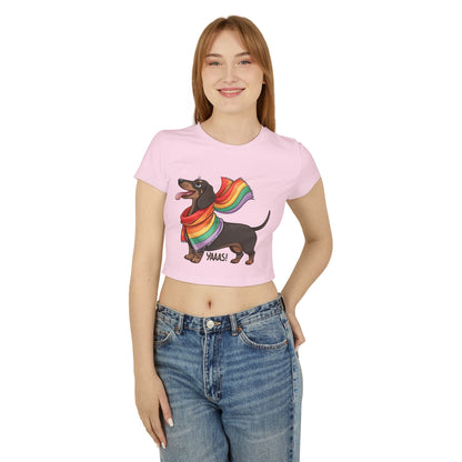 Rainbow Dachshund Women's Baby Tee – Fun & Whimsical Pride Apparel
