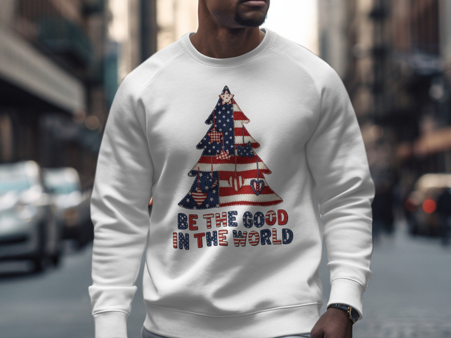 Patriotic Christmas Tree Be The Good in the World Sweater