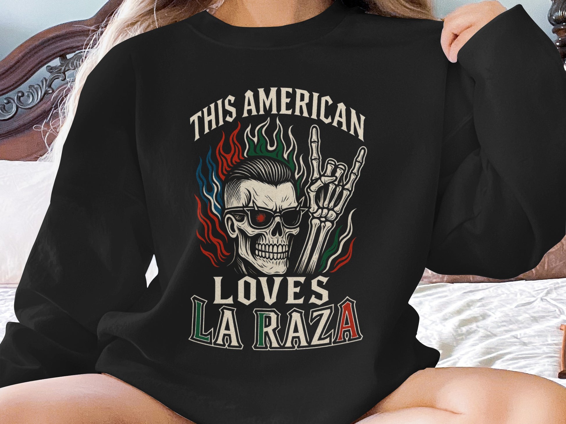 This American Loves La Raza Skull Graphic Shirt product type