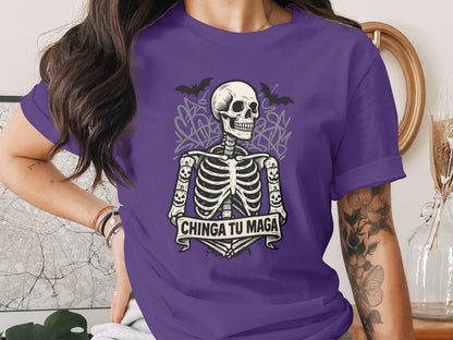 Skeleton and Bats Graphic Purple T-Shirt product type