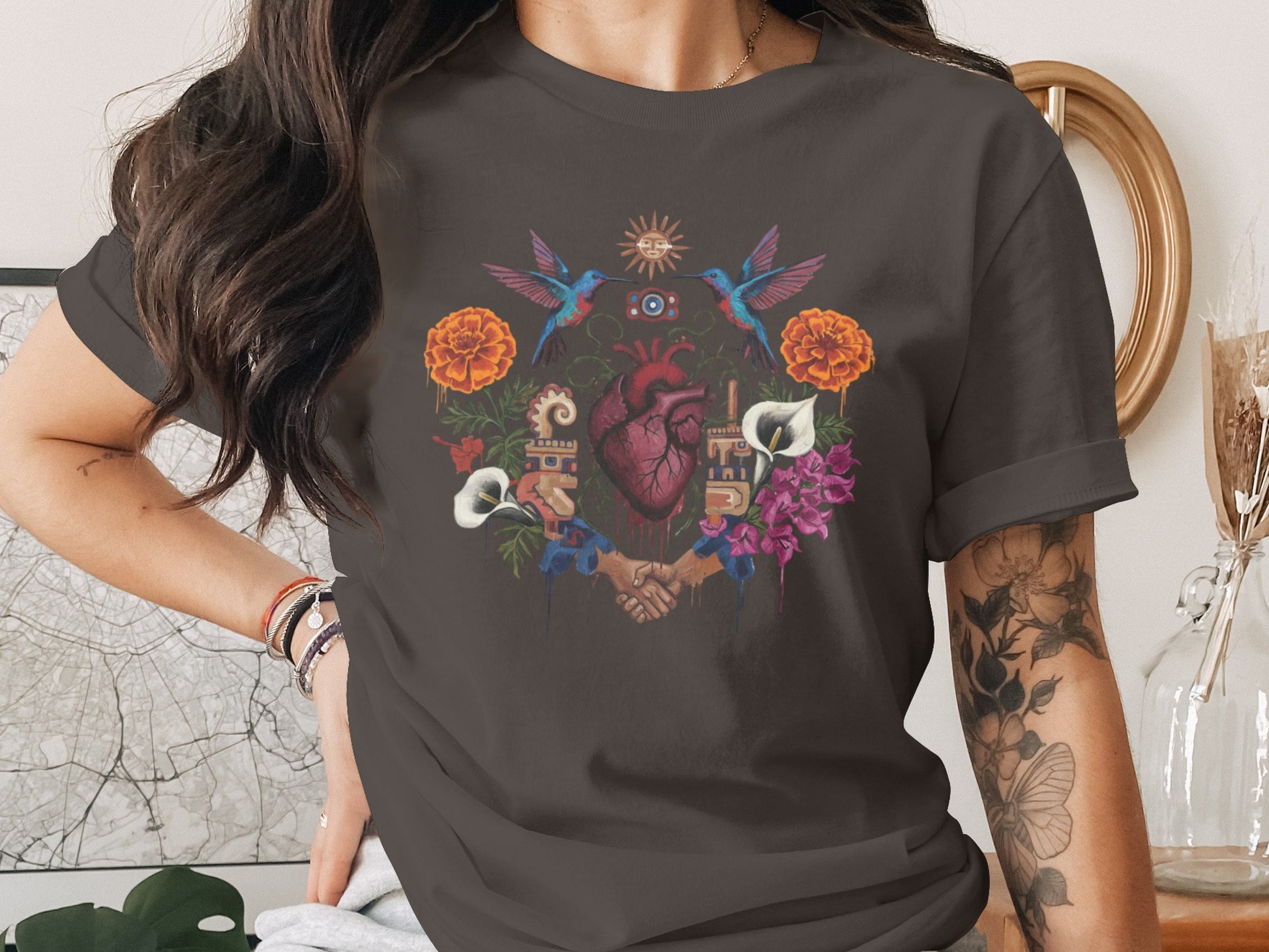 Anatomical Heart Hummingbirds Marigolds Handshake Sun product type