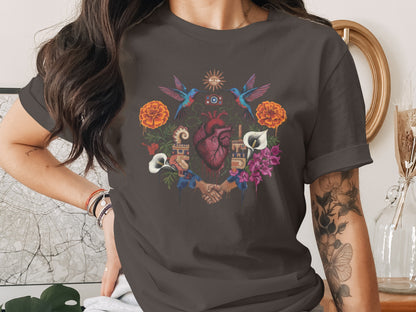 Anatomical Heart Hummingbirds Marigolds Handshake Sun product type
