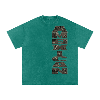 Amexican Pride Subtle FDT Design Snow Washed Oversized Cotton T-Shirt