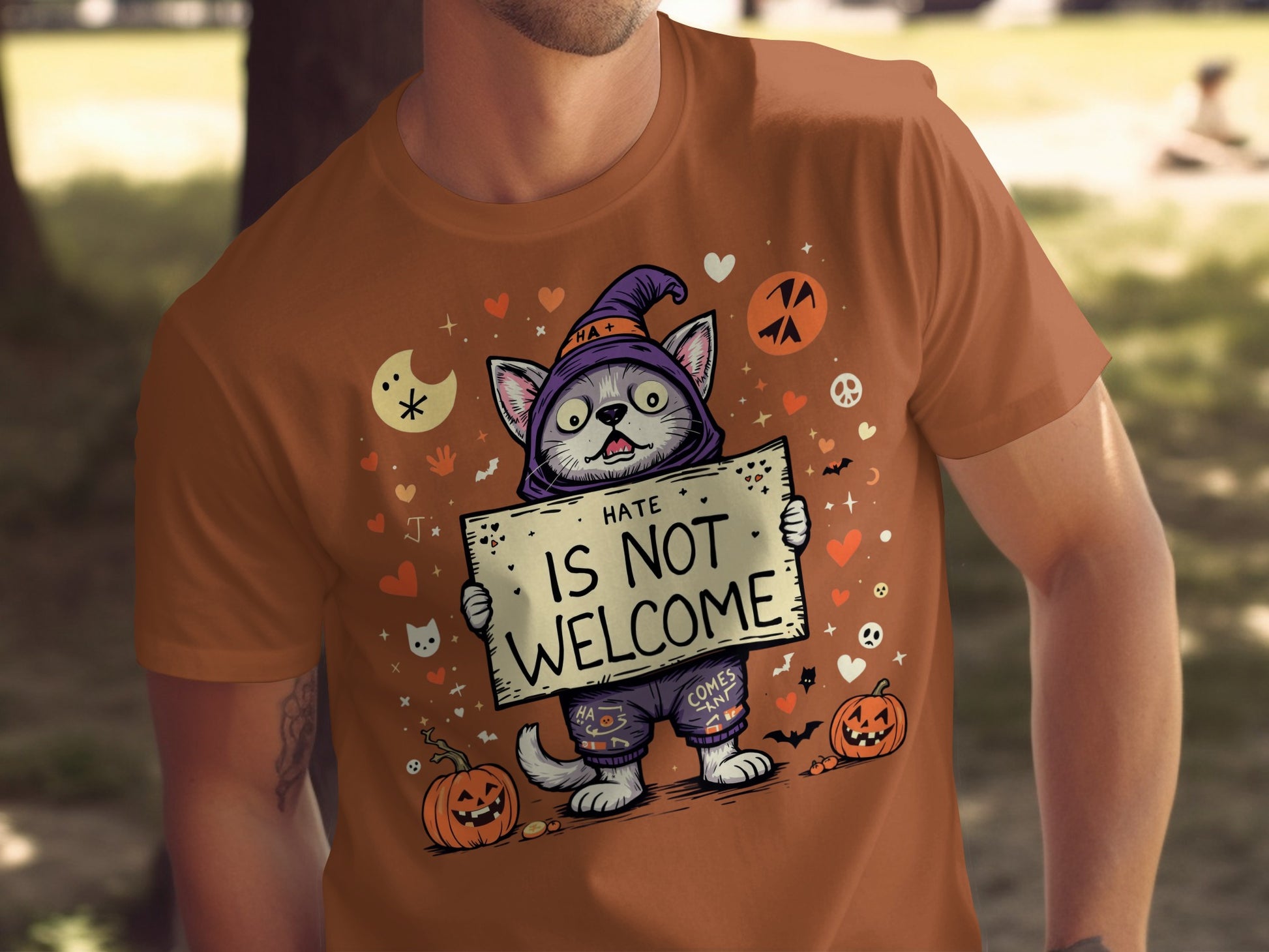 Hate Is Not Welcome Cat Halloween T-Shirt product type