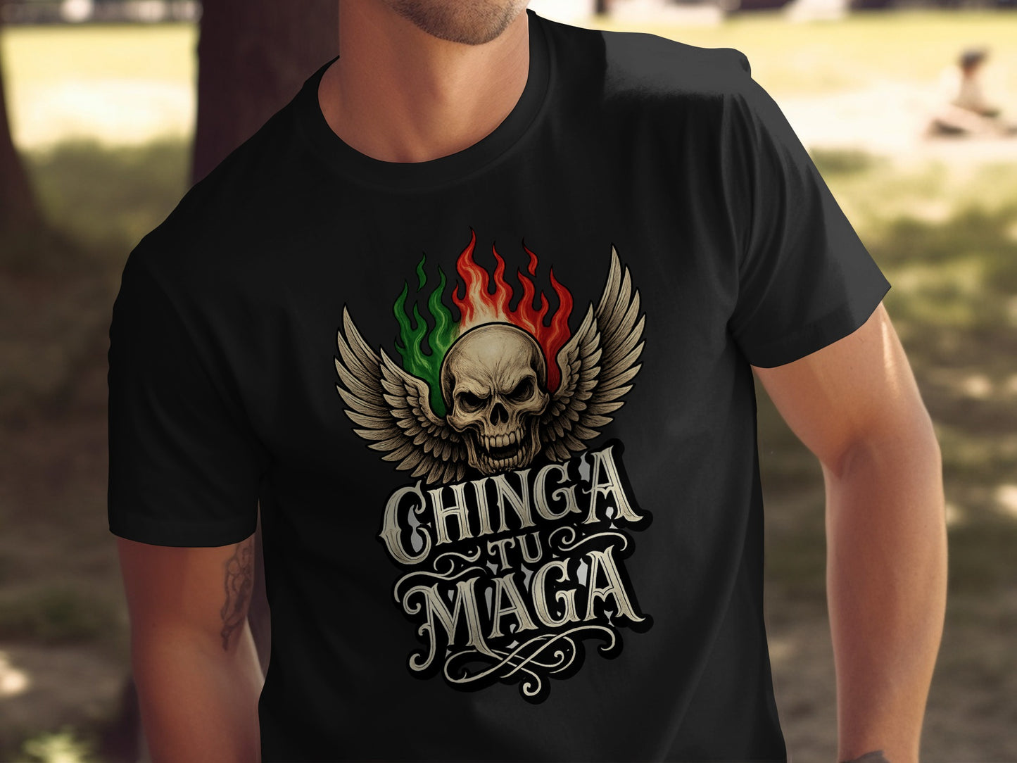 Chinga Tu Maga Skull Graphic Winged Design Shirt product