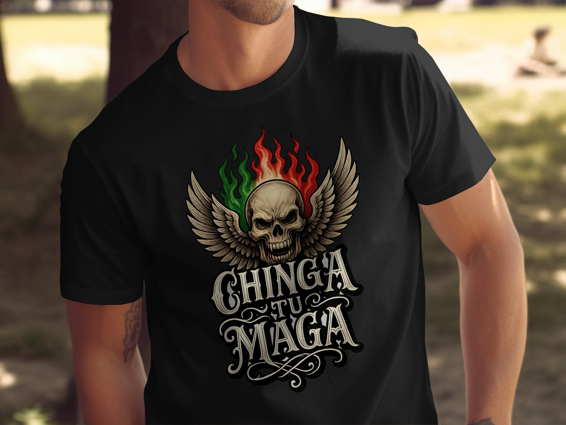 Chinga Tu Maga Skull Graphic Winged Design Shirt product