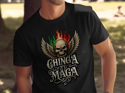 Chinga Tu Maga Skull Graphic Winged Design Shirt product