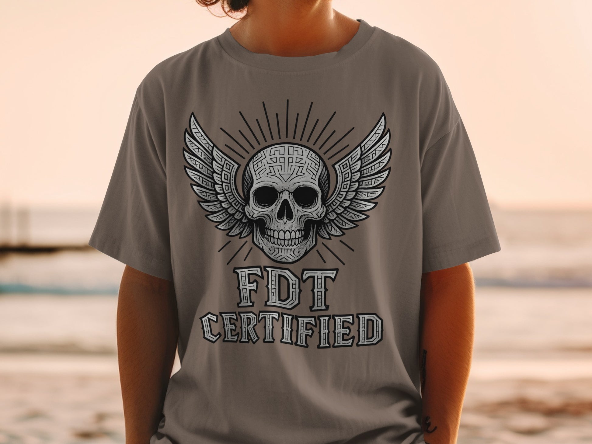 FDT Certified Skull with Wings Graphic Shirt