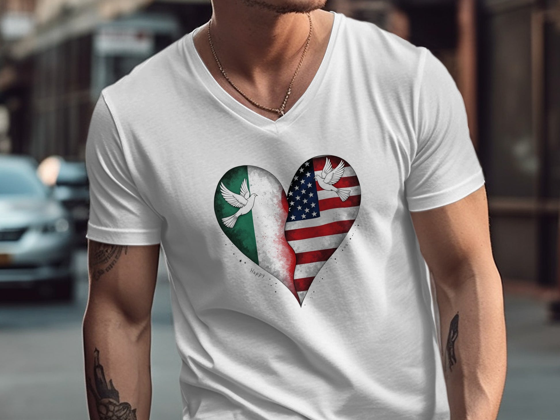 Heart Shape US and Mexico Flag Design T-Shirt product type