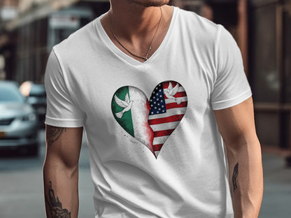 Heart Shape US and Mexico Flag Design T-Shirt product type