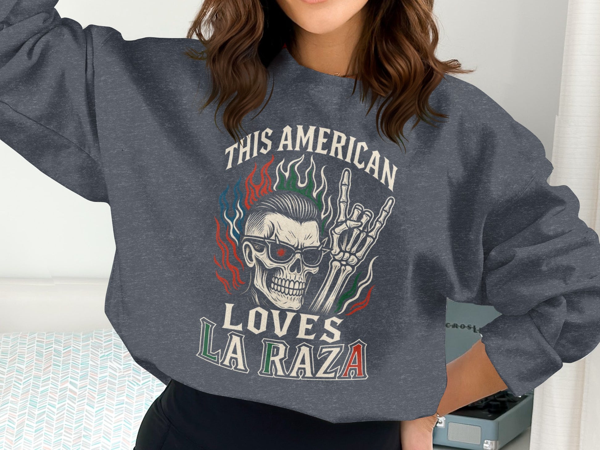 This American Loves La Raza Skull Long Sleeve product