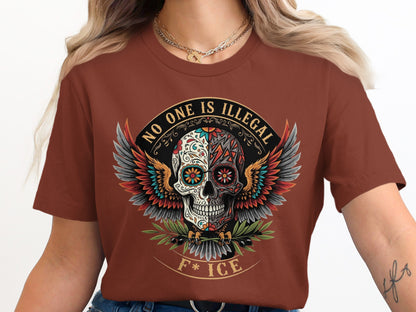 No One Is Illegal F* ICE Graphic Skull Shirt product