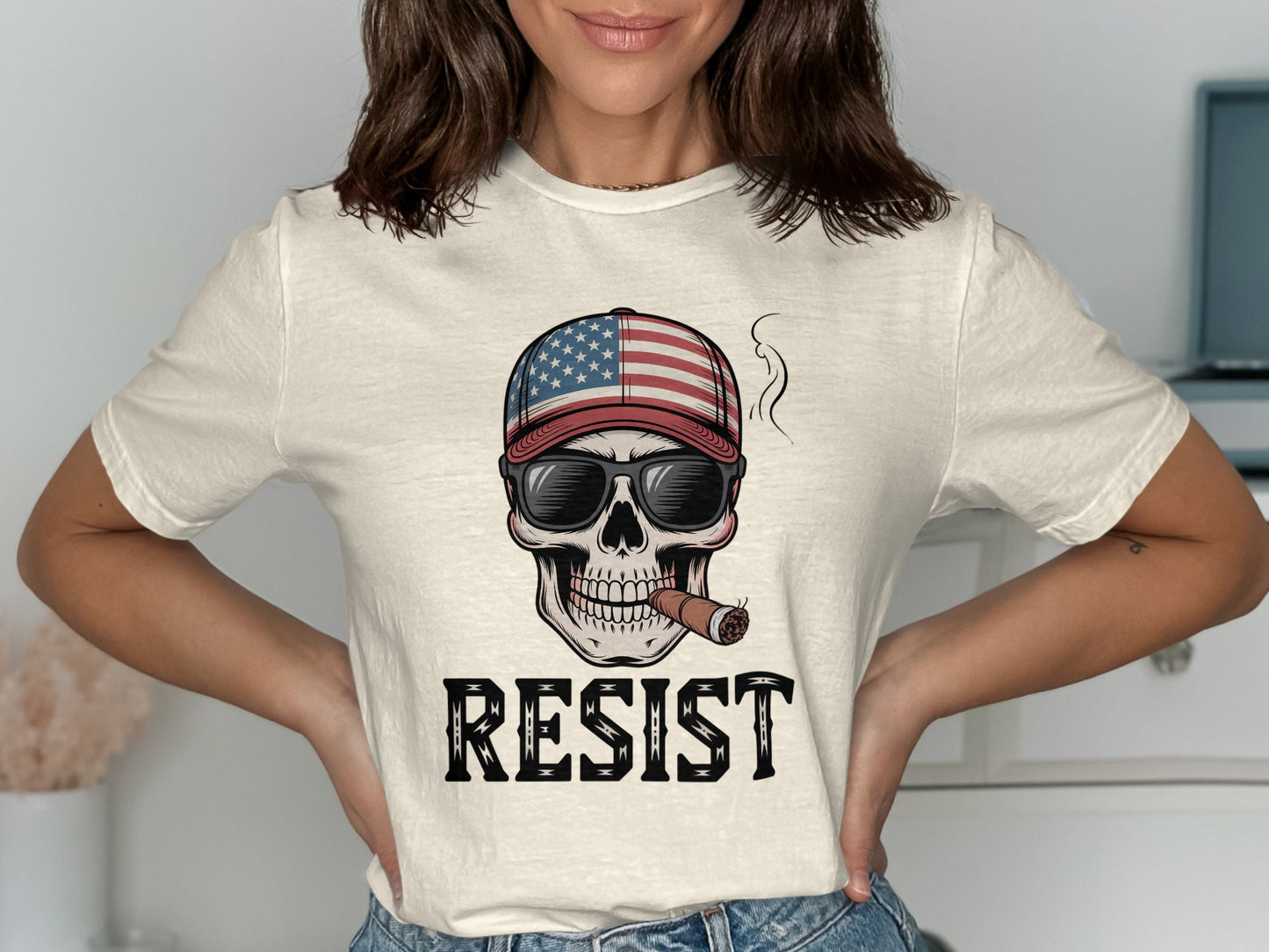 American Flag Hat Skull Resist Graphic T-Shirt product