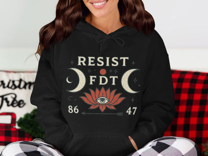 Resist FDT Black Hoodie with Unique Lotus Design hoodie