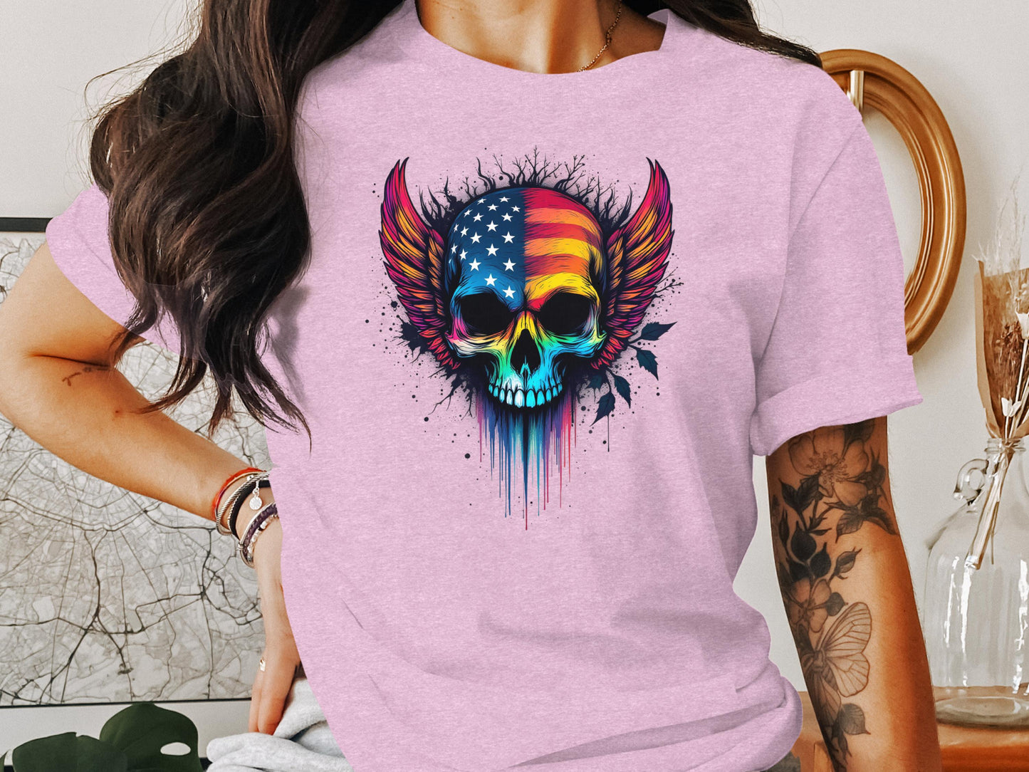 Colorful Skull and Wings Graphic T-shirt product