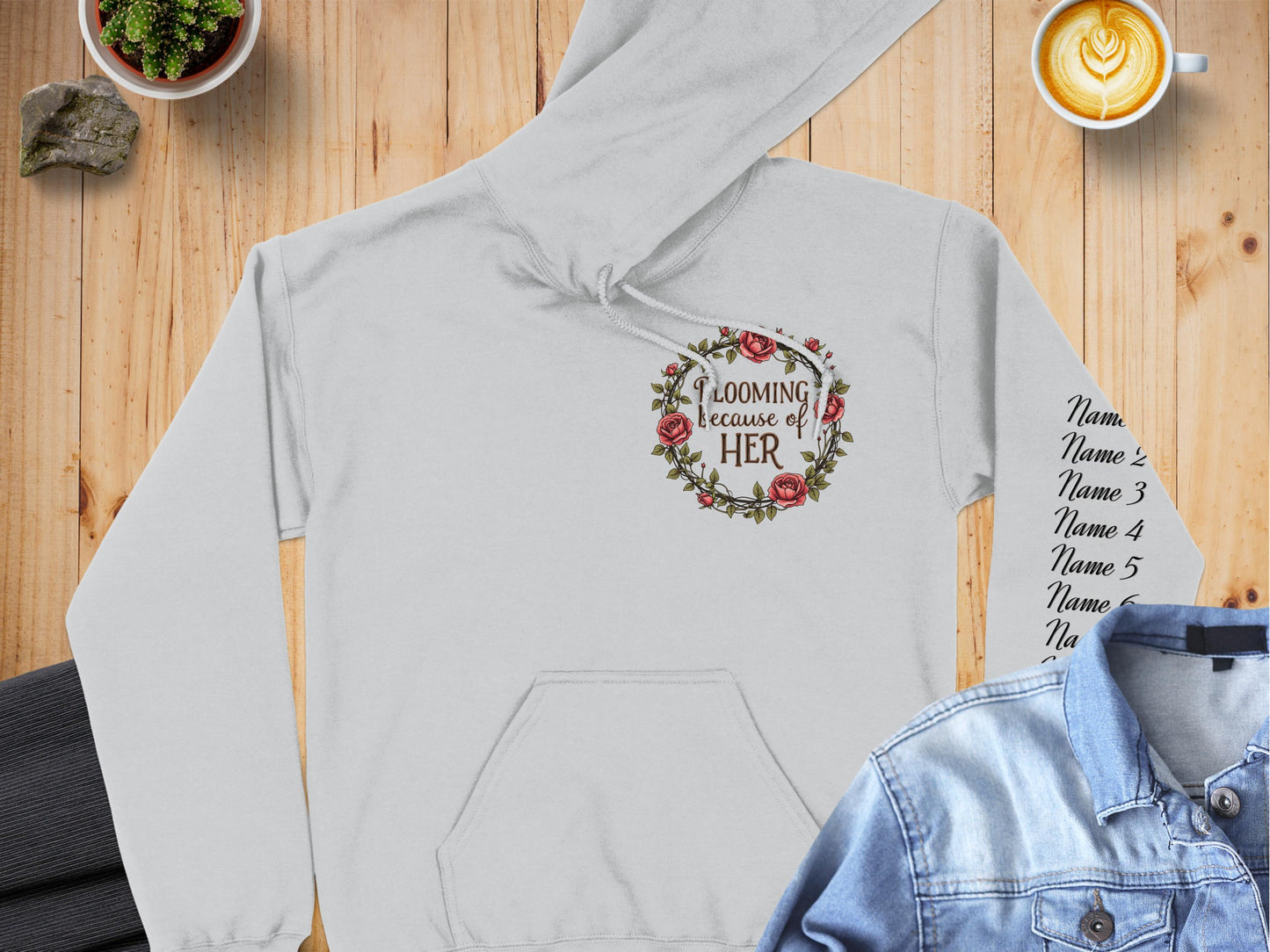 Blooming Because of Her Flower Design Hoodie