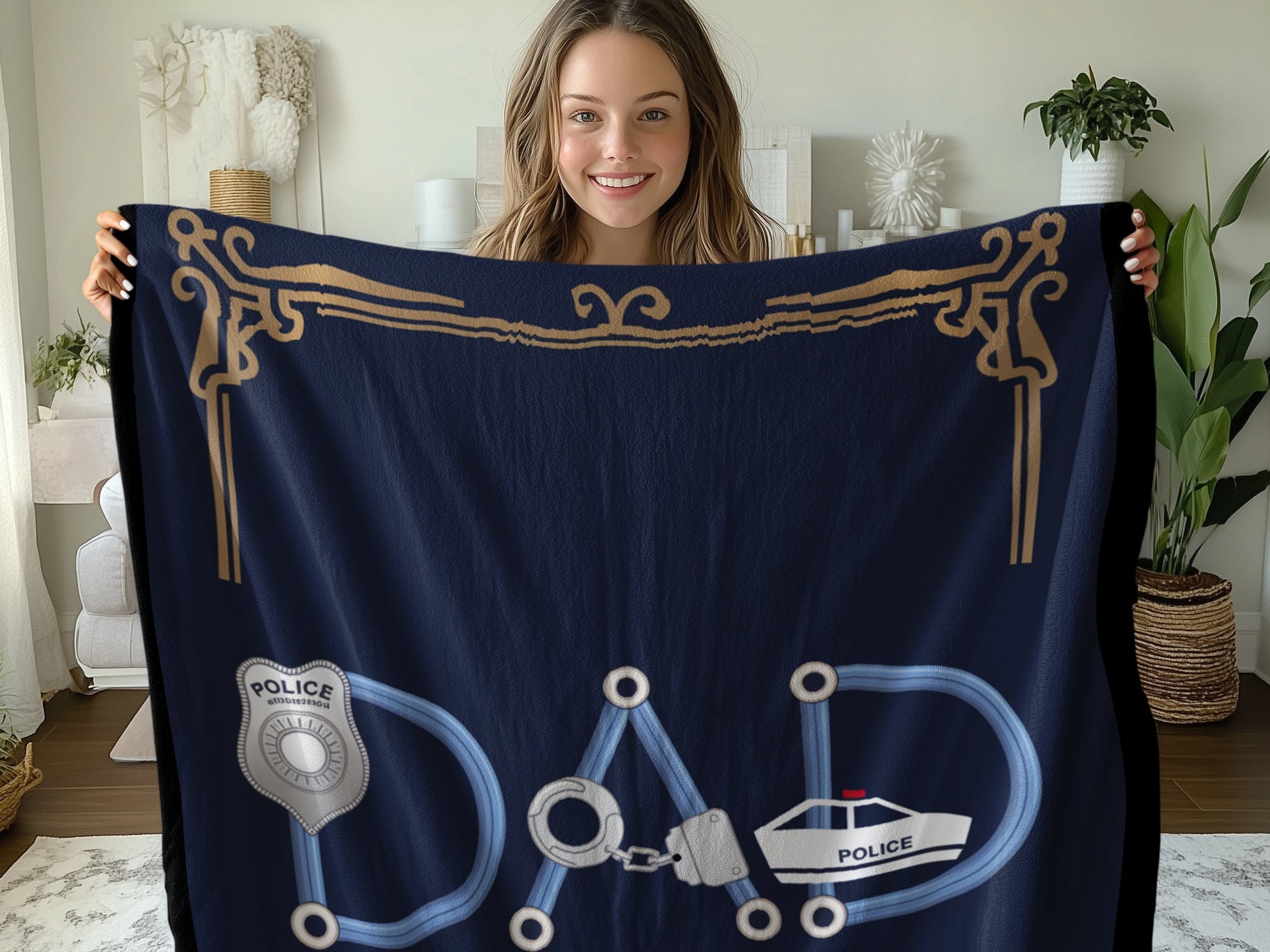 Unique Dad Police Badge and Car Design Blanket product
