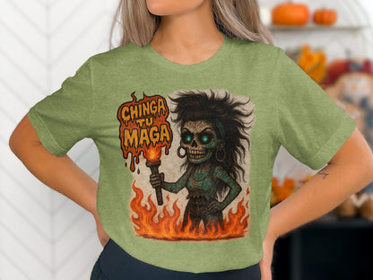 Chinga Tu Maga Skull Woman Holding Torch Shirt product