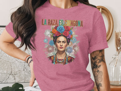 La Raza Es Chingona Floral Artwork Stylish T-shirt
