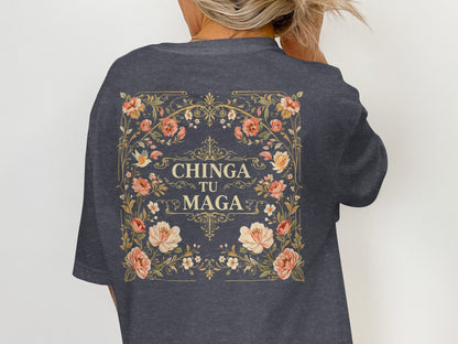 Floral Graphic Chinga Tu Maga T-shirt