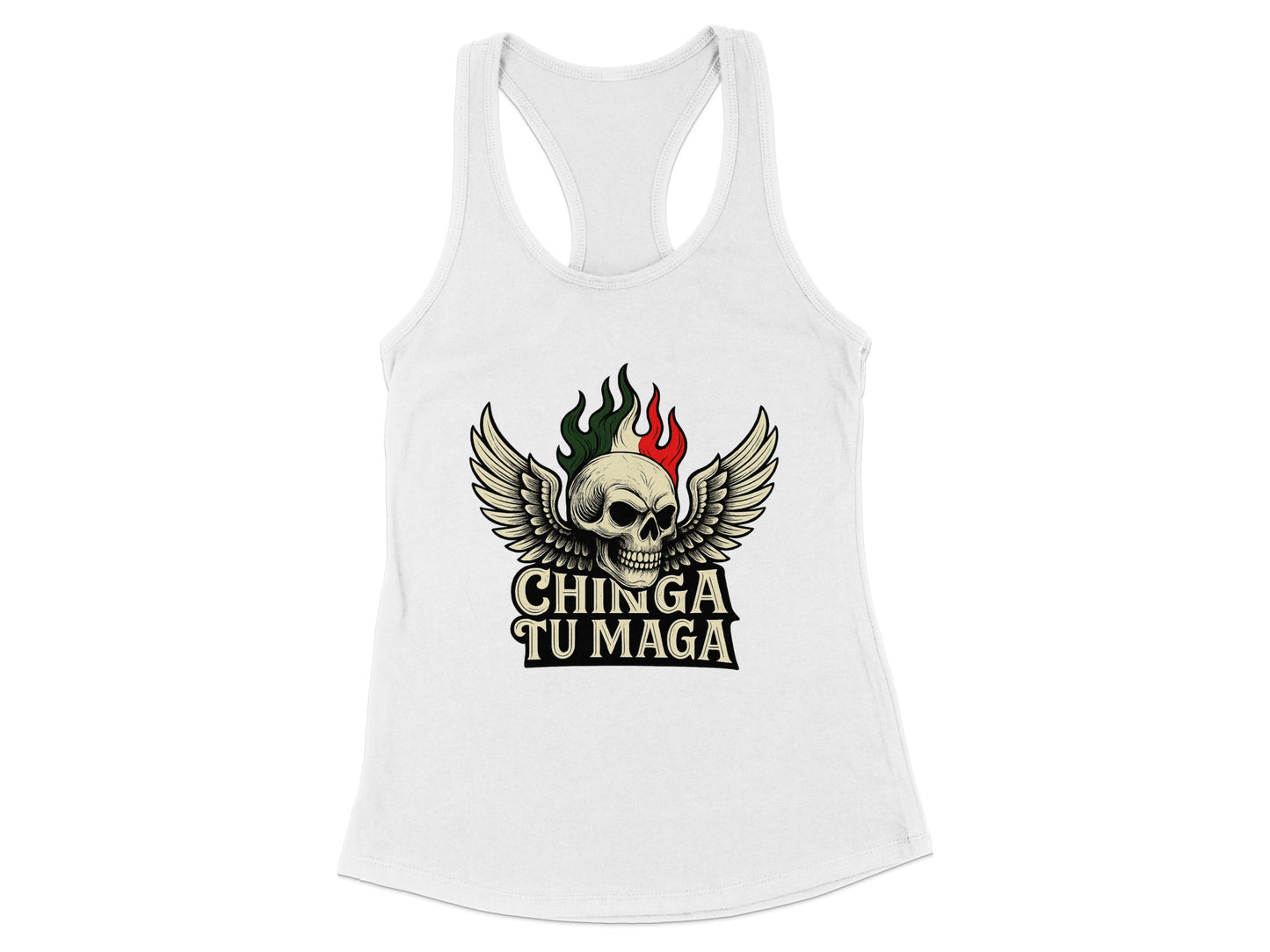 Chinga Tu Maga Skull Winged Design Tank Top