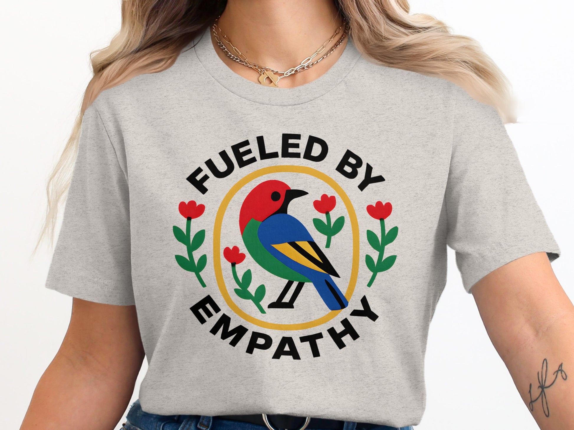 Fueled by Empathy Colorful Bird Graphic T-shirt product type