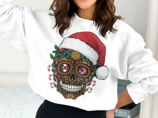 Festive Santa Skull Graphic Sweatshirt for Holiday