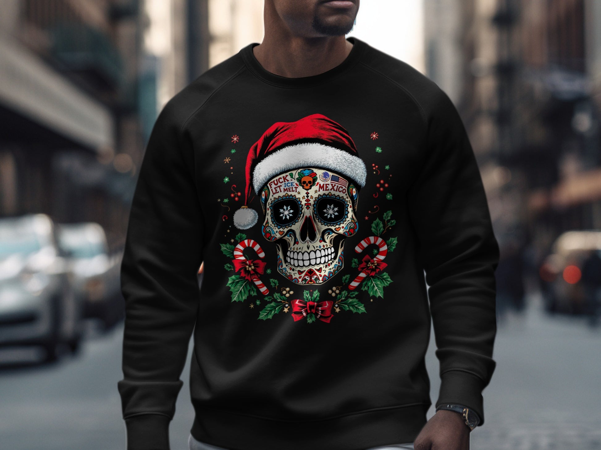 Sugar Skull Santa Christmas Hoodie Festive Sweatshirt
