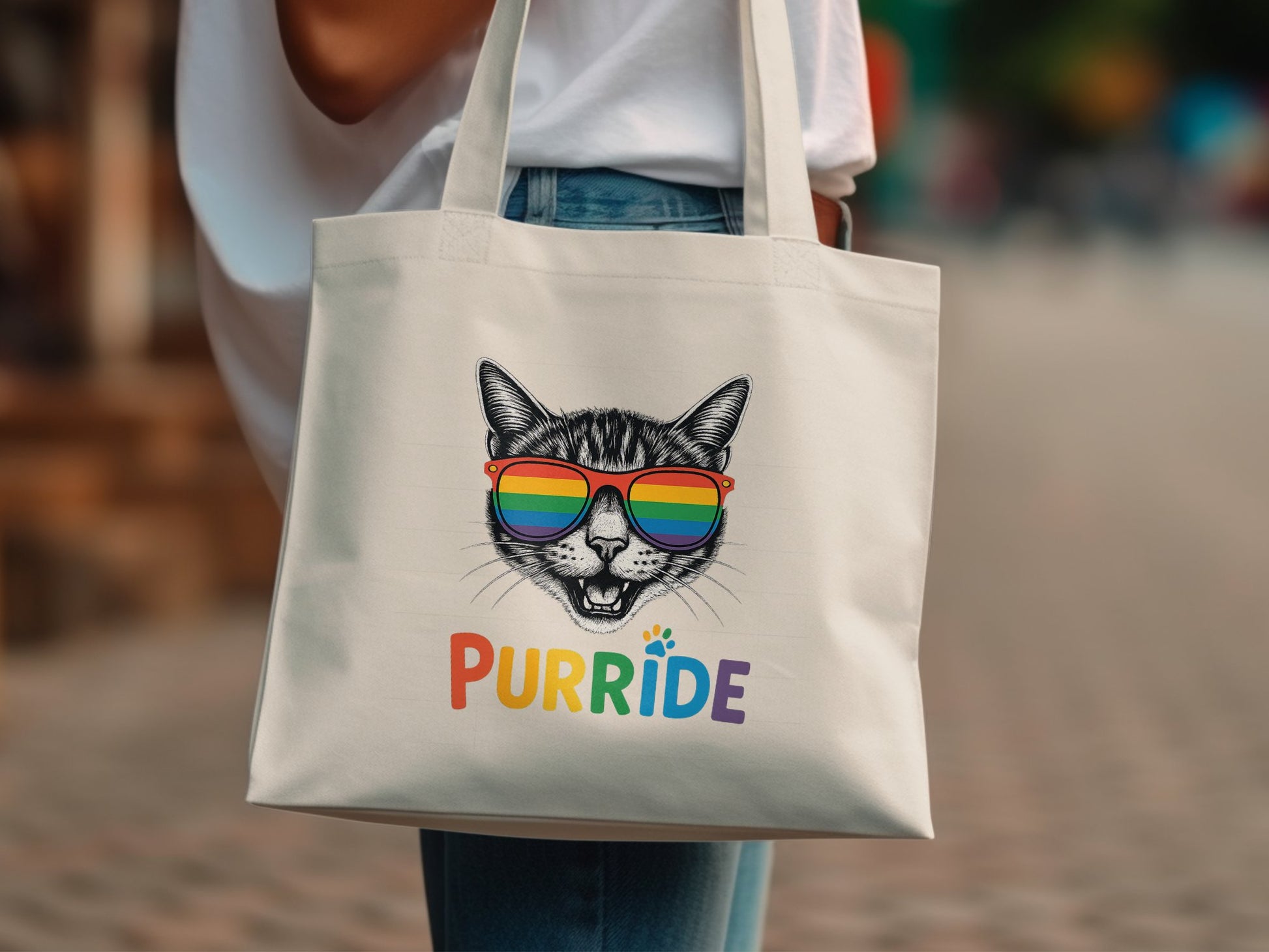 Colorful Cat Purride Tote Bag with Sunglass Design product type