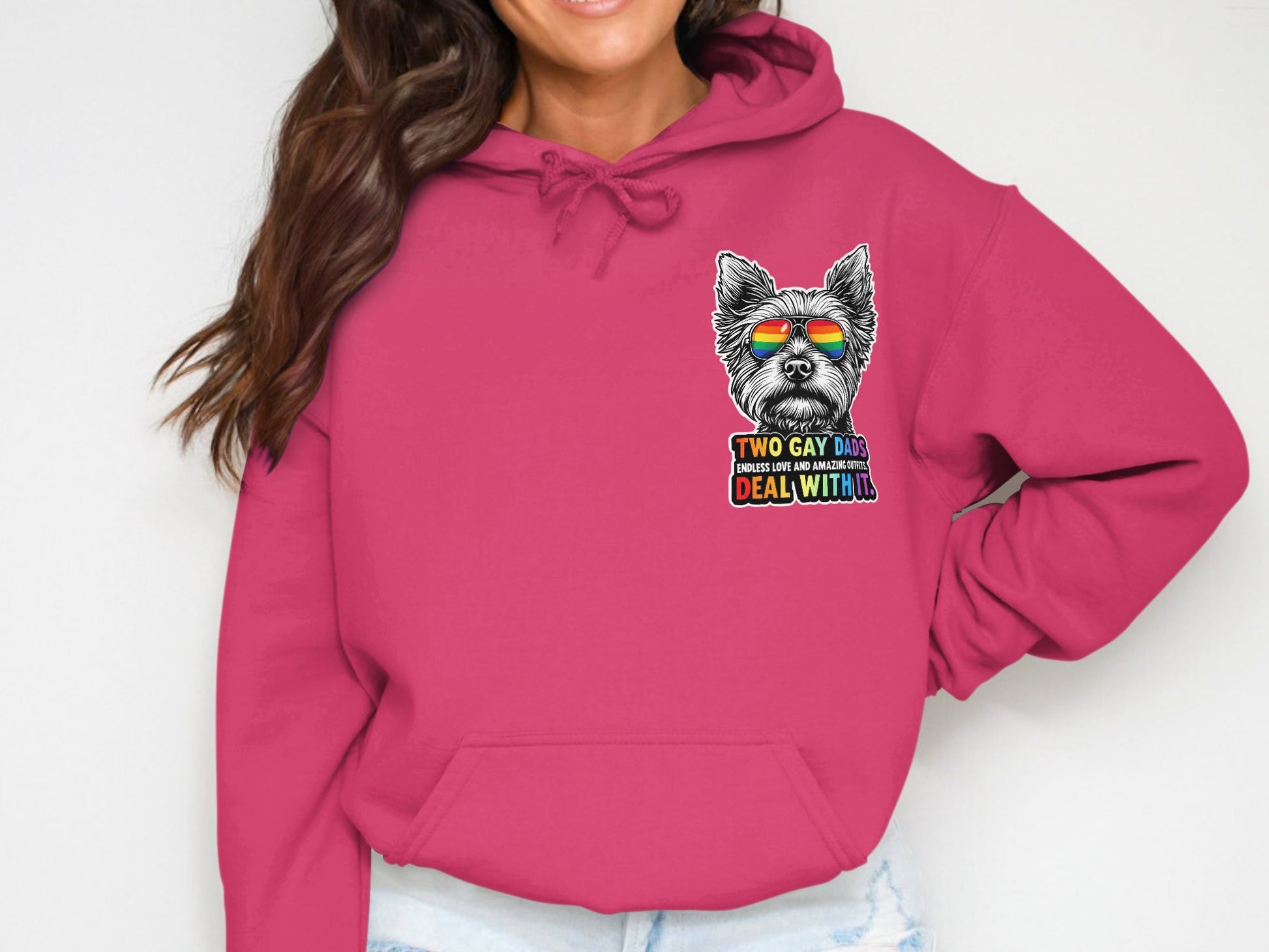 Two Gay Dads Dog Funny Graphic Pink Hoodie product
