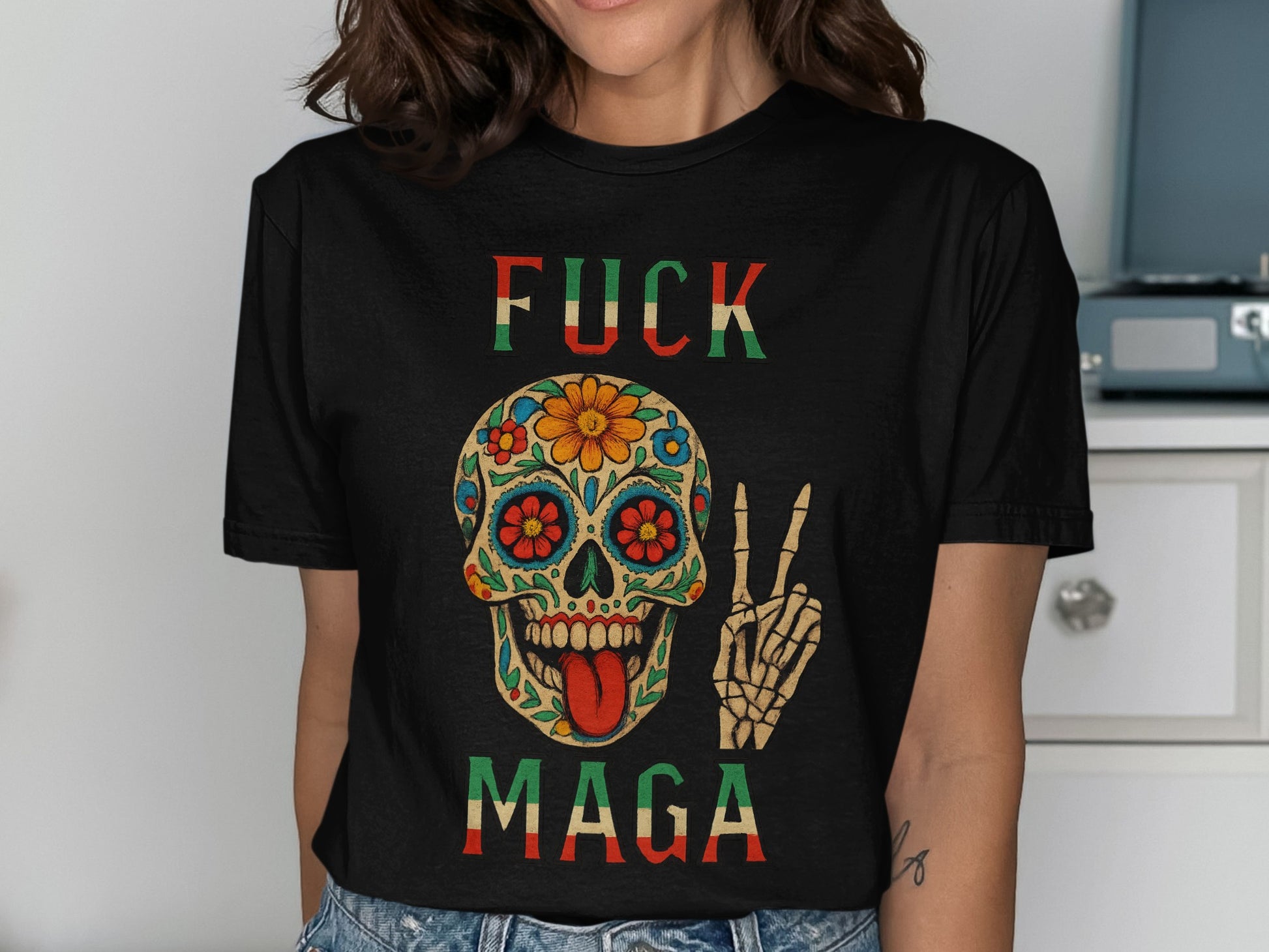 Fuck MAGA Skull and Peace Sign Graphic Shirt product