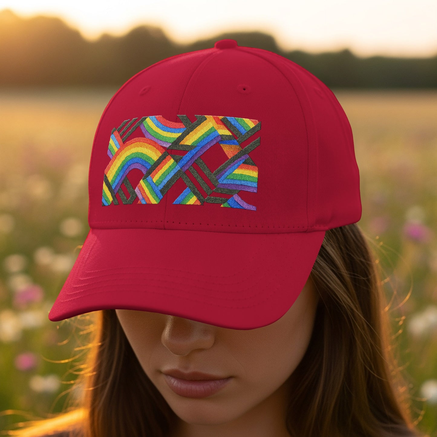 Vibrant Multicolor Design on Red Baseball Cap product