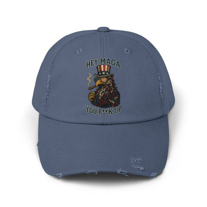 Hey Maga You F**** Up Embroidered Distressed Dad Hat product type