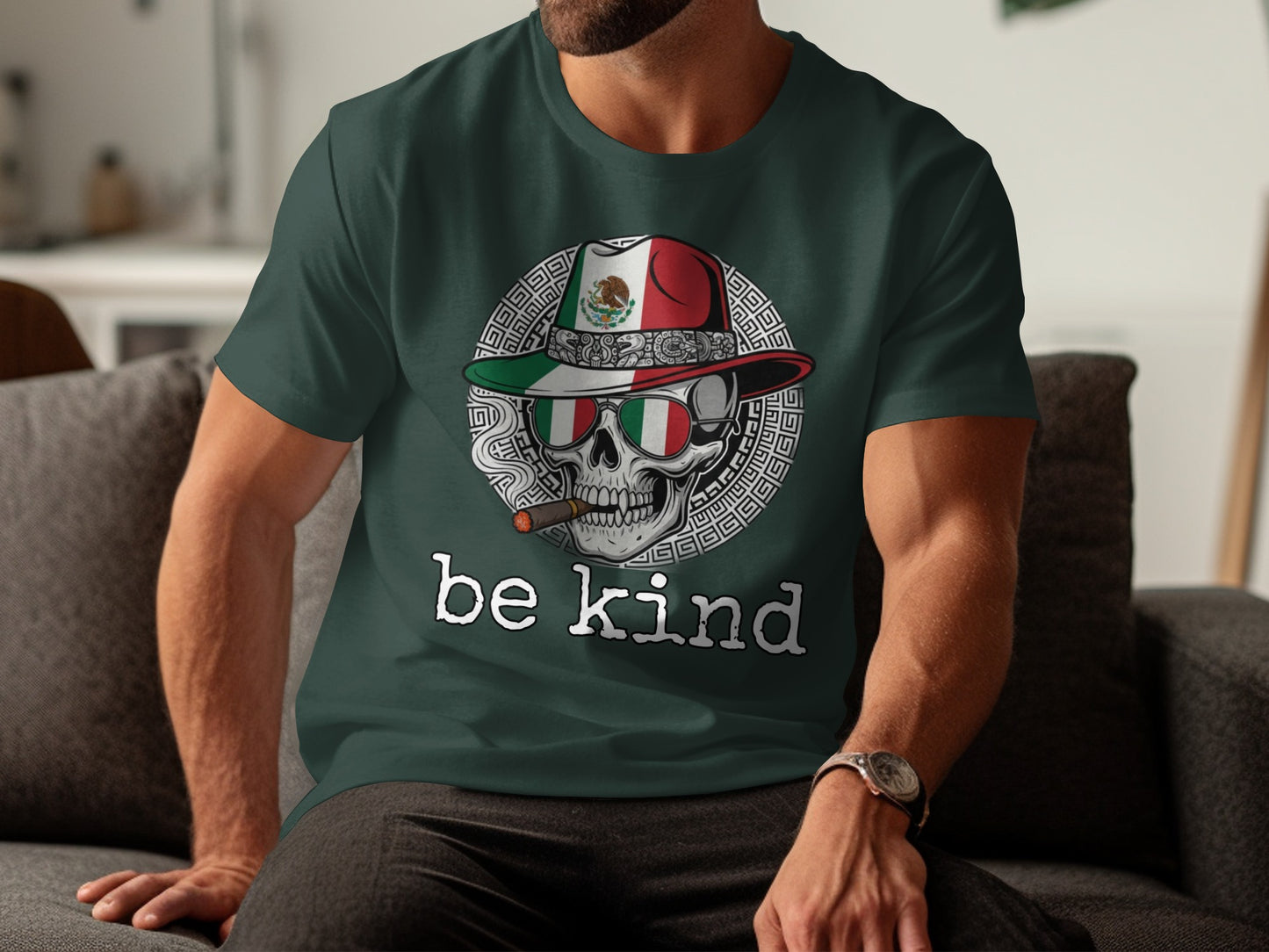 Mexican Skull Art Be Kind Design T-Shirt
