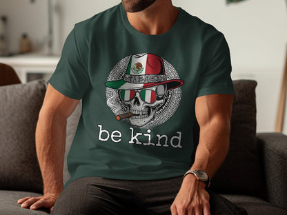 Mexican Skull Art Be Kind Design T-Shirt