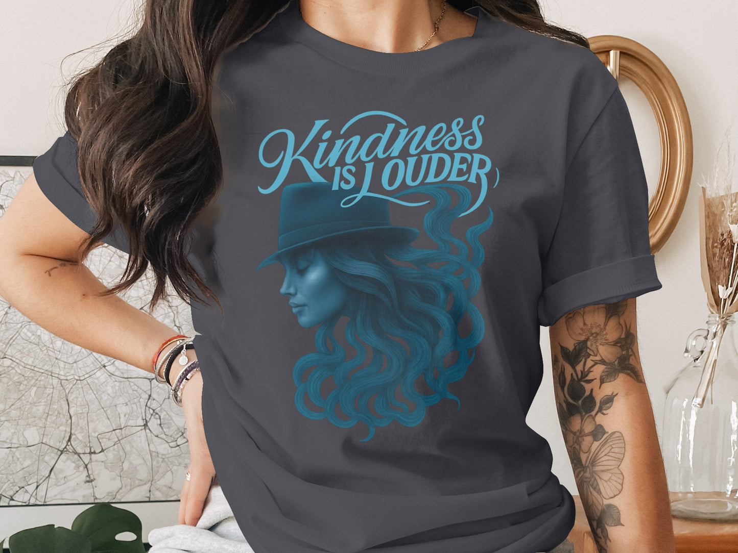 Kindness is Louder Graphic Tee with Blue Hat