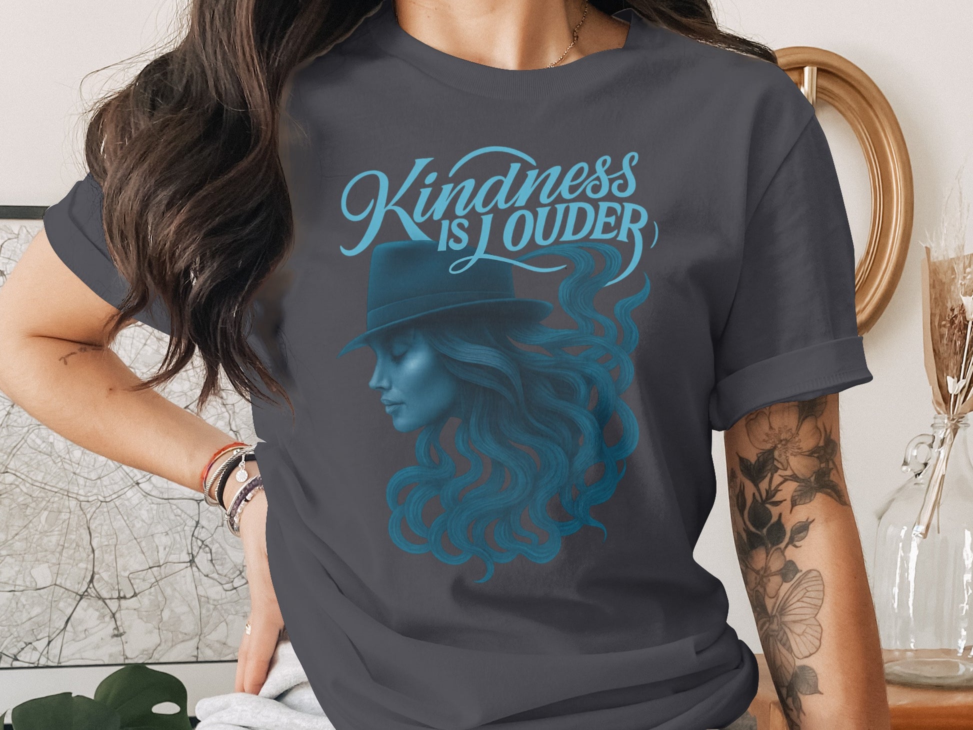Kindness is Louder Graphic Tee with Blue Hat
