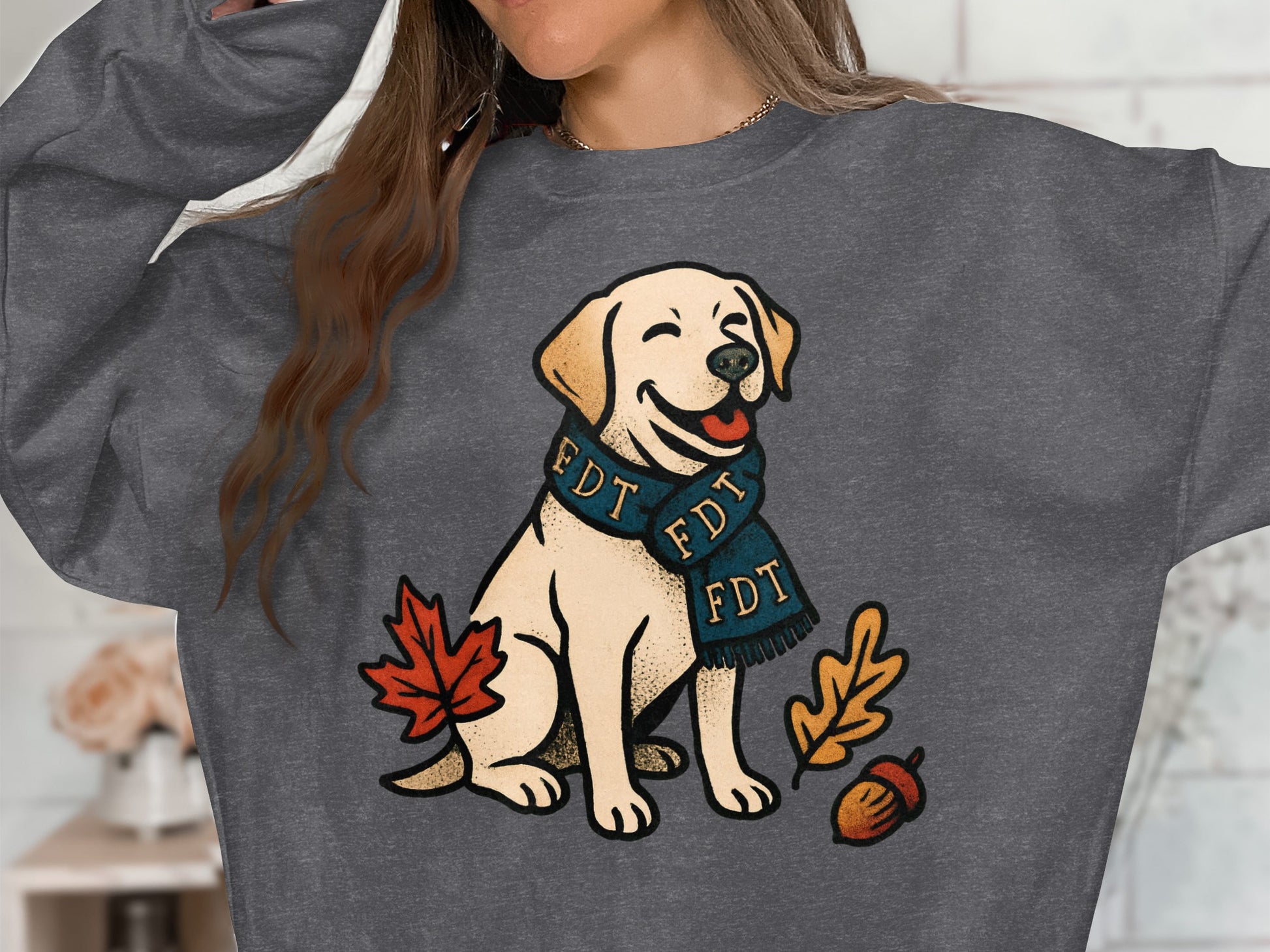 Adorable Autumn Puppy in Blue Scarf Sweatshirt
