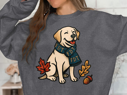 Adorable Autumn Puppy in Blue Scarf Sweatshirt