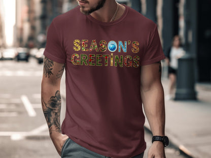 Festive Season's Greetings Graphic Tee for Holiday Celebrations