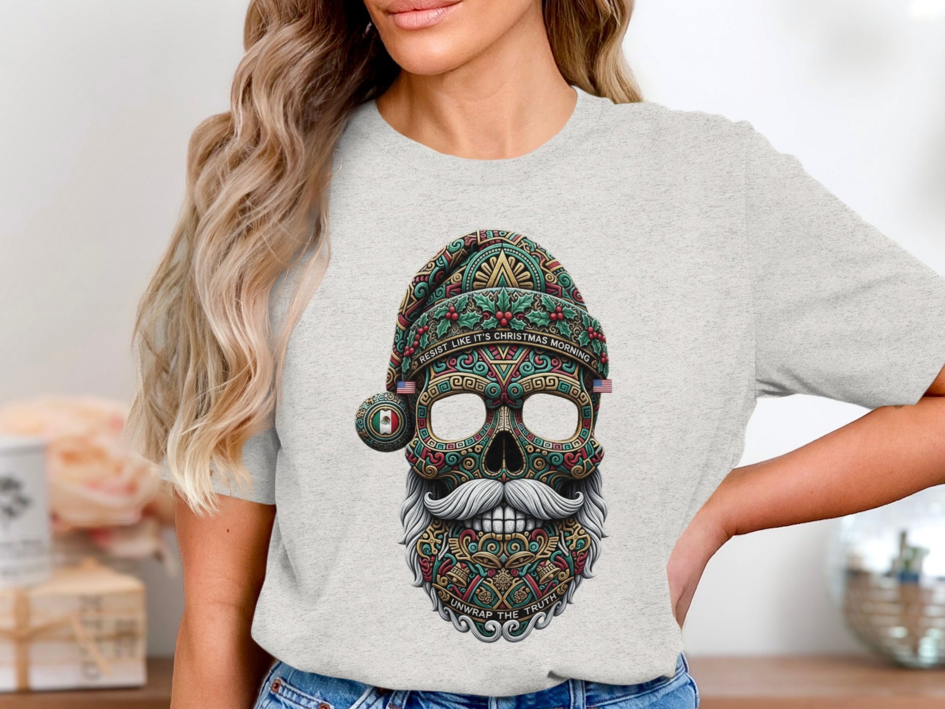 Santa Christmas Skull Graphic T-Shirt for Festive Style