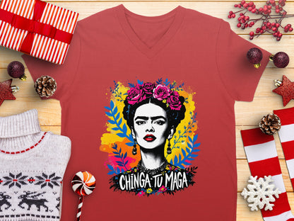 Frida Inspired Colorful Graphic Art Chinga Tu Maga Shirt