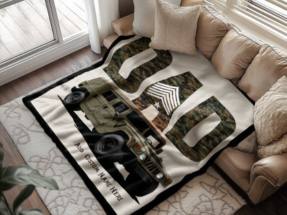 Military Themed Blanket with Army Vehicle Product
