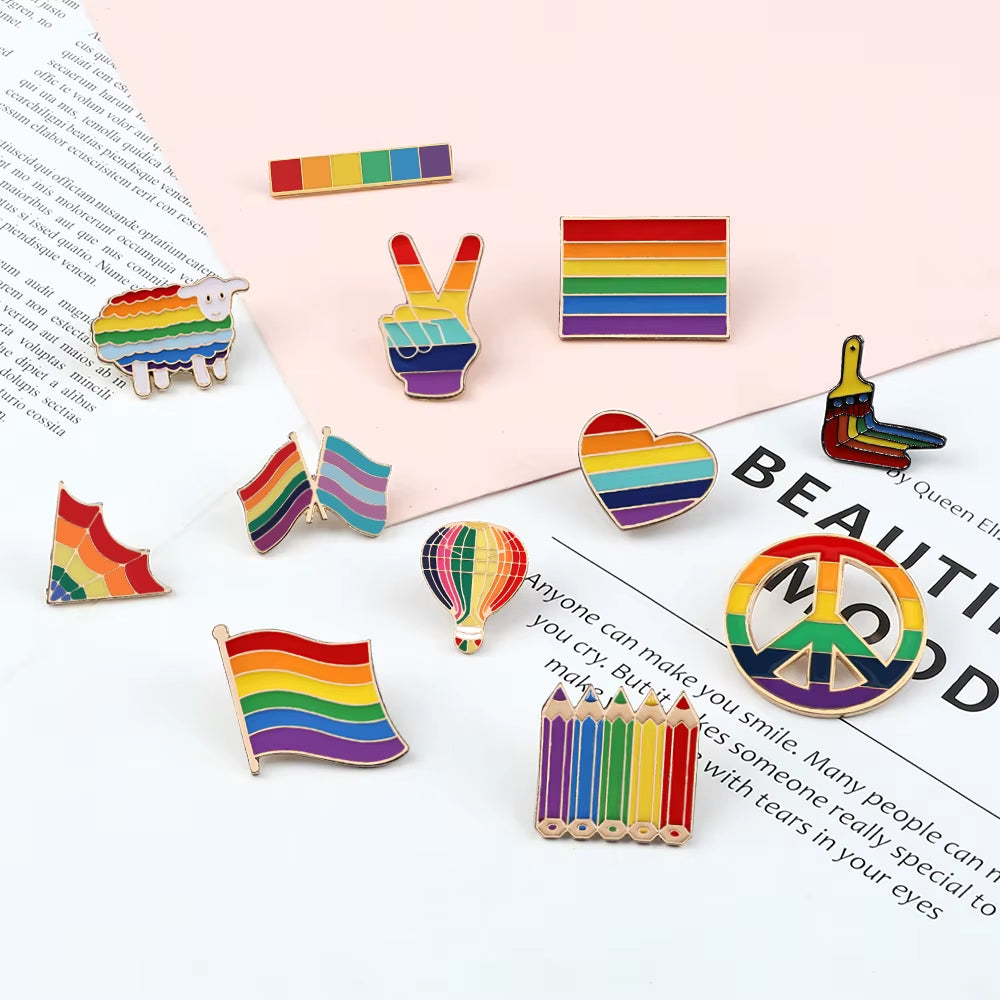 Celebrate Love with Our Custom Rainbow Enamel Pins - Stylish LGBT Brooches Featuring Heart and Gesture Designs for Bags, Shirts, and Lapels - Perfect Unique Jewelry Gifts