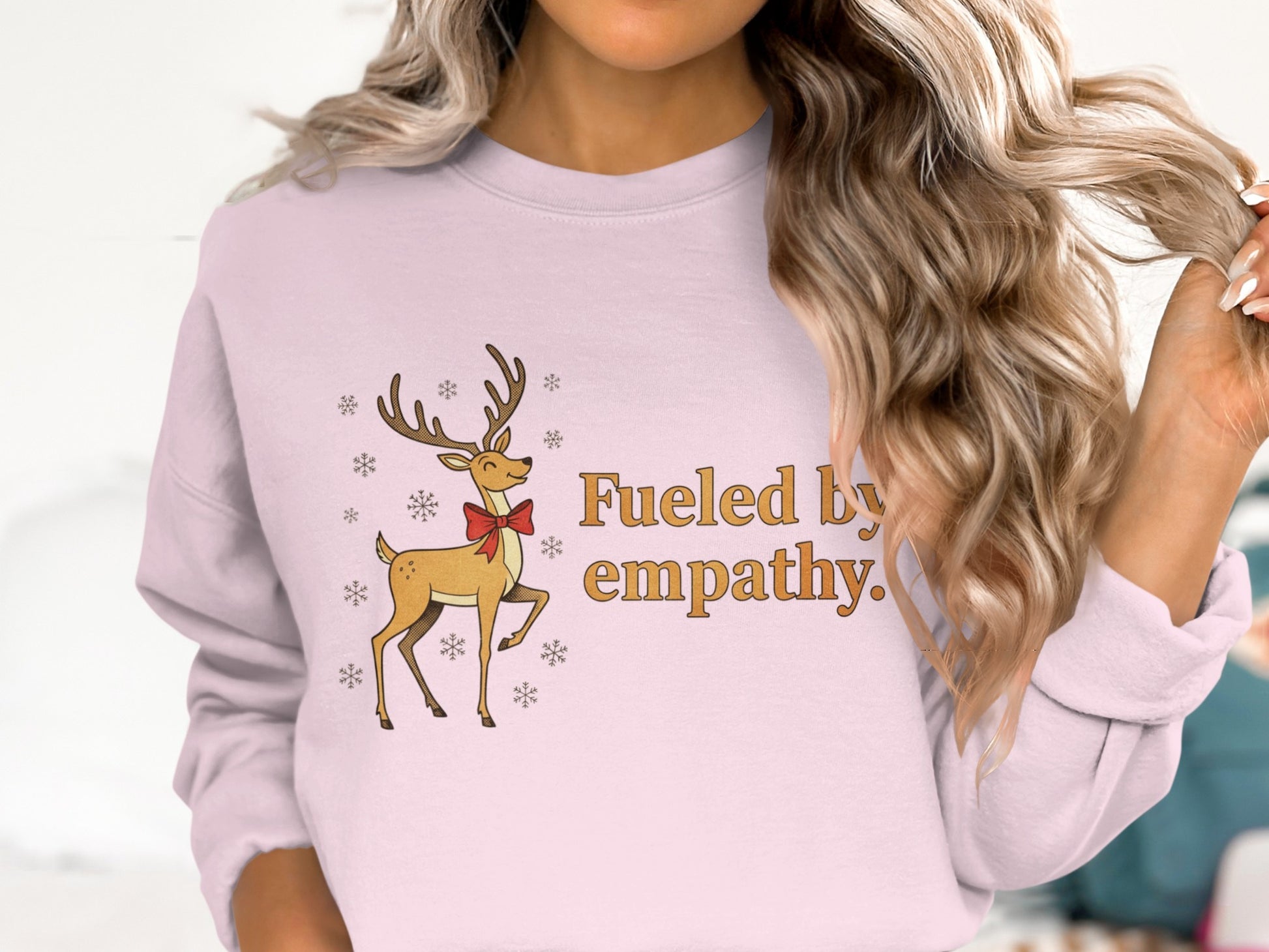 Fueled by Empathy Reindeer Design Sweatshirt