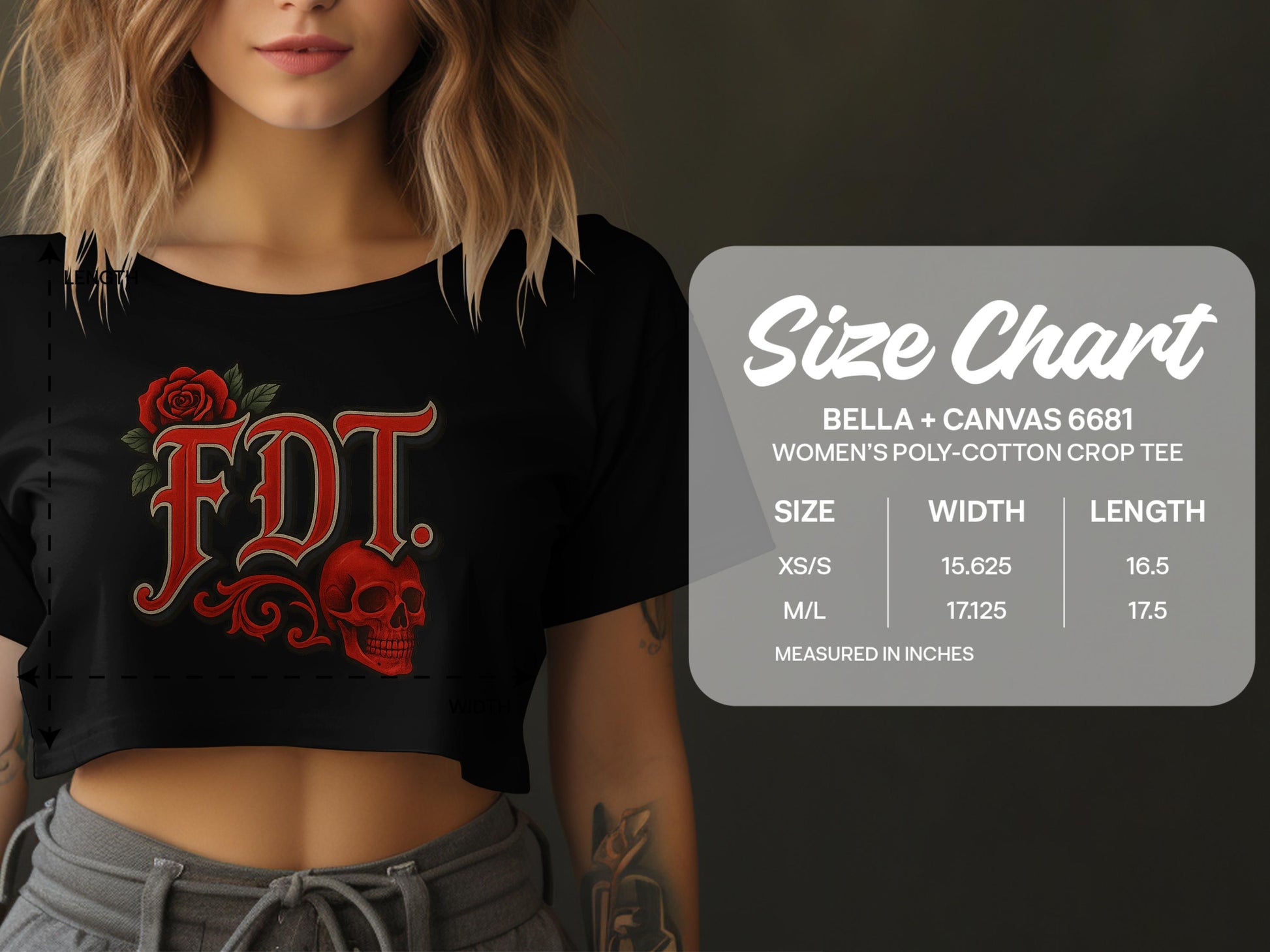FDT Skull and Roses Women's Poly-Cotton Crop Tee product