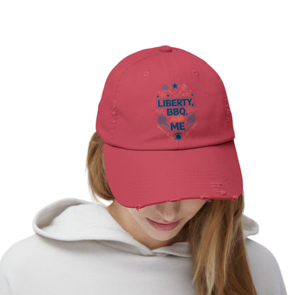 Liberty BBQ Unisex Distressed Cap - Perfect for Summer Grilling and Independence Day Celebrations