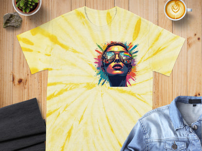 Vibrant Tie Dye Shirt with Pop Art Face Graphic T-shirt