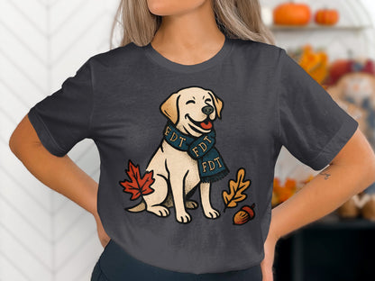 Cute Dog with Leaves and Acorn Graphic T-Shirt